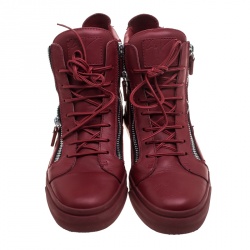 Pre Owned Giuseppe Zanotti Red Leather Metal Accent High Top Sneakers Size 40