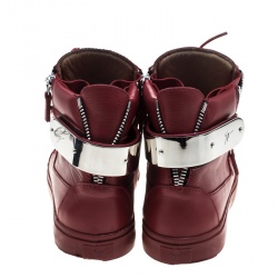 Pre Owned Giuseppe Zanotti Red Leather Metal Accent High Top Sneakers Size 40
