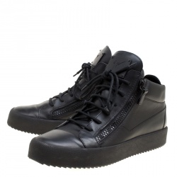 Pre Owned Giuseppe Zanotti Black Leather London High Top Sneakers Size 43