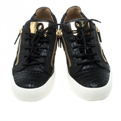 Giuseppe Zanotti Black Crocodile Embossed Leather Frankie Sneakers Size 43