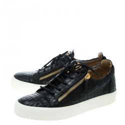 Giuseppe Zanotti Black Crocodile Embossed Leather Frankie Sneakers Size 43