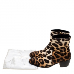 Pre Owned Giuseppe Zanotti Beige Leopard Print Calf Hair Ankle Boots Size 41.5