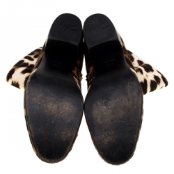 Pre Owned Giuseppe Zanotti Beige Leopard Print Calf Hair Ankle Boots Size 41.5