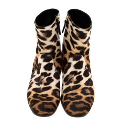 Pre Owned Giuseppe Zanotti Beige Leopard Print Calf Hair Ankle Boots Size 41.5