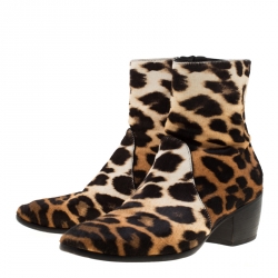 Pre Owned Giuseppe Zanotti Beige Leopard Print Calf Hair Ankle Boots Size 41.5