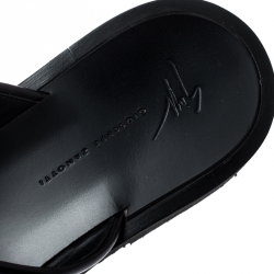 Giuseppe Zanotti Black Fabric And Leather Trim Slides Size 42