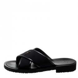 Giuseppe Zanotti Black Fabric And Leather Trim Slides Size 42
