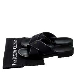 Giuseppe Zanotti Black Fabric And Leather Trim Slides Size 42