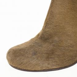 Pre Owned Giuseppe Zanotti Brown Pony Hair Ankle Boots Size 38