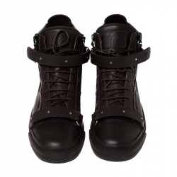 Pre Owned Giuseppe Zanotti Brown Leather London High Top Sneakers Size 45