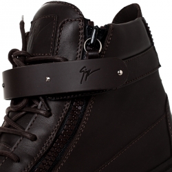 Pre Owned Giuseppe Zanotti Brown Leather London High Top Sneakers Size 45