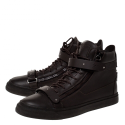 Pre Owned Giuseppe Zanotti Brown Leather London High Top Sneakers Size 45