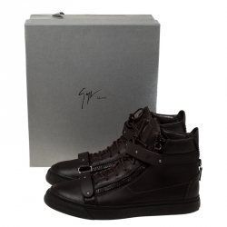 Pre Owned Giuseppe Zanotti Brown Leather London High Top Sneakers Size 45