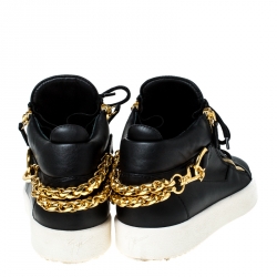 Pre Owned Giuseppe Zanotti Black Leather London Chain Embellished High Top Sneakers Size 44