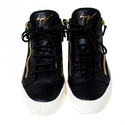 Pre Owned Giuseppe Zanotti Black Leather London Chain Embellished High Top Sneakers Size 44