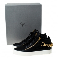 Pre Owned Giuseppe Zanotti Black Leather London Chain Embellished High Top Sneakers Size 44
