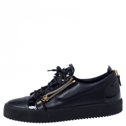 Pre Owned Giuseppe Zanotti Black Leather May London Double Chain Low Top Sneakers Size 43