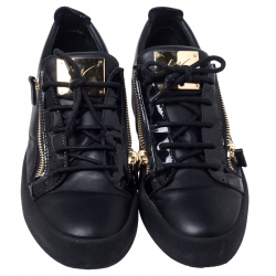 Pre Owned Giuseppe Zanotti Black Leather May London Double Chain Low Top Sneakers Size 43