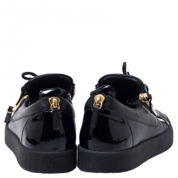 Pre Owned Giuseppe Zanotti Black Leather May London Double Chain Low Top Sneakers Size 43