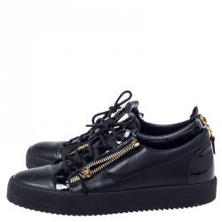 Pre Owned Giuseppe Zanotti Black Leather May London Double Chain Low Top Sneakers Size 43