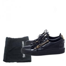 Pre Owned Giuseppe Zanotti Black Leather May London Double Chain Low Top Sneakers Size 43