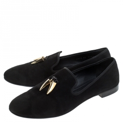 Pre Owned Giuseppe Zanotti Black Suede Shark Tooth Loafers Size 43