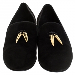 Pre Owned Giuseppe Zanotti Black Suede Shark Tooth Loafers Size 43