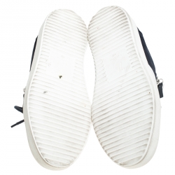 Pre Owned Giuseppe Zanotti Blue Leather And Suede May London Double Zip Low Top Sneakers Size 42.5