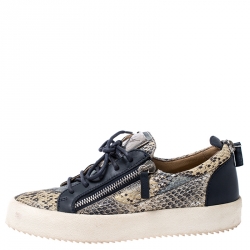 Pre Owned Giuseppe Zanotti Multicolor Embossed Snake Leather May London Double Zip Low Top Platform Sneakers Size 40