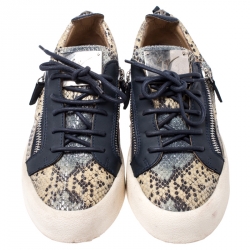 Pre Owned Giuseppe Zanotti Multicolor Embossed Snake Leather May London Double Zip Low Top Platform Sneakers Size 40