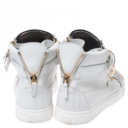 Pre Owned Giuseppe Zanotti White/Gold Leather Coby High Top Sneakers Size 44