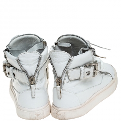 Giuseppe Zanotti White Leather Metal Chain Embellished High Top Sneakers Size 41