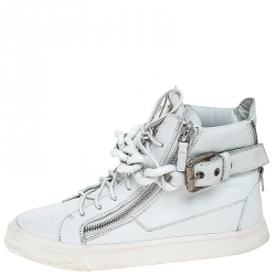 Giuseppe Zanotti White Leather Metal Chain Embellished High Top Sneakers Size 41