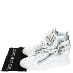 Giuseppe Zanotti White Leather Metal Chain Embellished High Top Sneakers Size 41