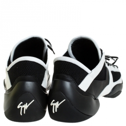 Giuseppe Zanotti Black/White Leather And Knit Fabric Light Jump Sneakers Size 43.5