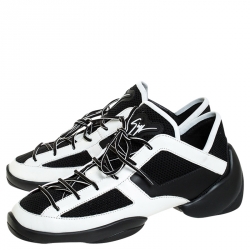 Giuseppe Zanotti Black/White Leather And Knit Fabric Light Jump Sneakers Size 43.5