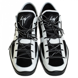 Giuseppe Zanotti Black/White Leather And Knit Fabric Light Jump Sneakers Size 43.5