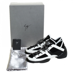 Giuseppe Zanotti Black/White Leather And Knit Fabric Light Jump Sneakers Size 43.5