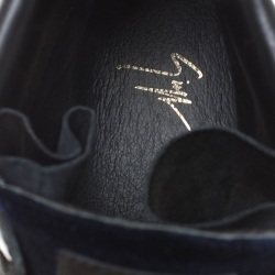 Pre Owned Giuseppe Zanotti Black/Navy Blue Velvet and Patent Leather Coby High Top Sneakers Size 44