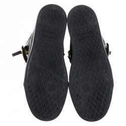 Pre Owned Giuseppe Zanotti Black/Gold Croc Embossed Leather High Top Lace Up Sneakers Size 45