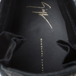 Pre Owned Giuseppe Zanotti Black/Gold Croc Embossed Leather High Top Lace Up Sneakers Size 45