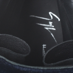 Pre Owned Giuseppe Zanotti Black Velvet and Leather Coby High Top Sneakers Size 45