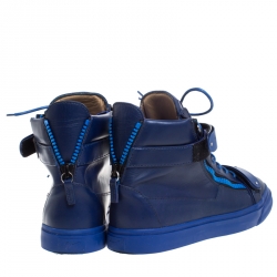 Giuseppe Zanotti Blue Leather Coby High Top Sneakers Size 44.5
