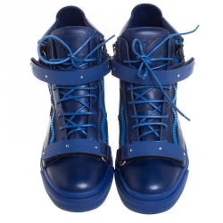 Giuseppe Zanotti Blue Leather Coby High Top Sneakers Size 44.5