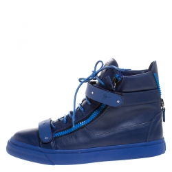 Giuseppe Zanotti Blue Leather Coby High Top Sneakers Size 44.5