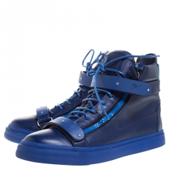 Giuseppe Zanotti Blue Leather Coby High Top Sneakers Size 44.5