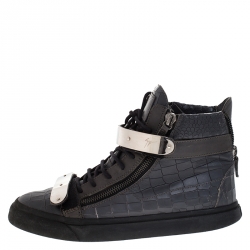 Giuseppe Zanotti Grey Croc Embossed Leather High Top Lace Up Sneakers Size 44