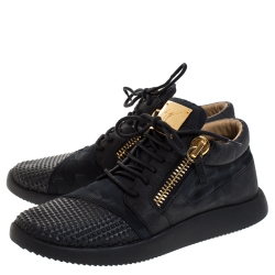 Giuseppe Zanotti Black Camo Nylon And Nubuck Mid Top Sneakers Size 42