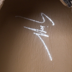 Pre Owned Giuseppe Zanotti Metallic Silver Logo Print Patent Leather Double Zip Lace Up Sneakers Size 43