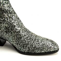 Pre Owned Giuseppe Zanotti Silver Glitter Mid Heel Ankle Boots Size 37